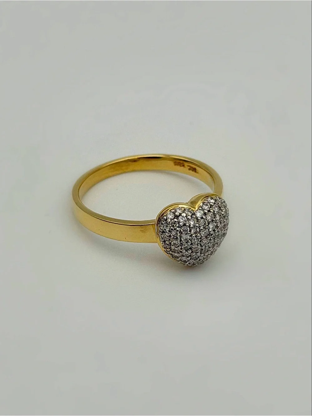 14k solid yellow gold 0.7CTW Natural Diamond Pave Puff Heart Love ring sz7